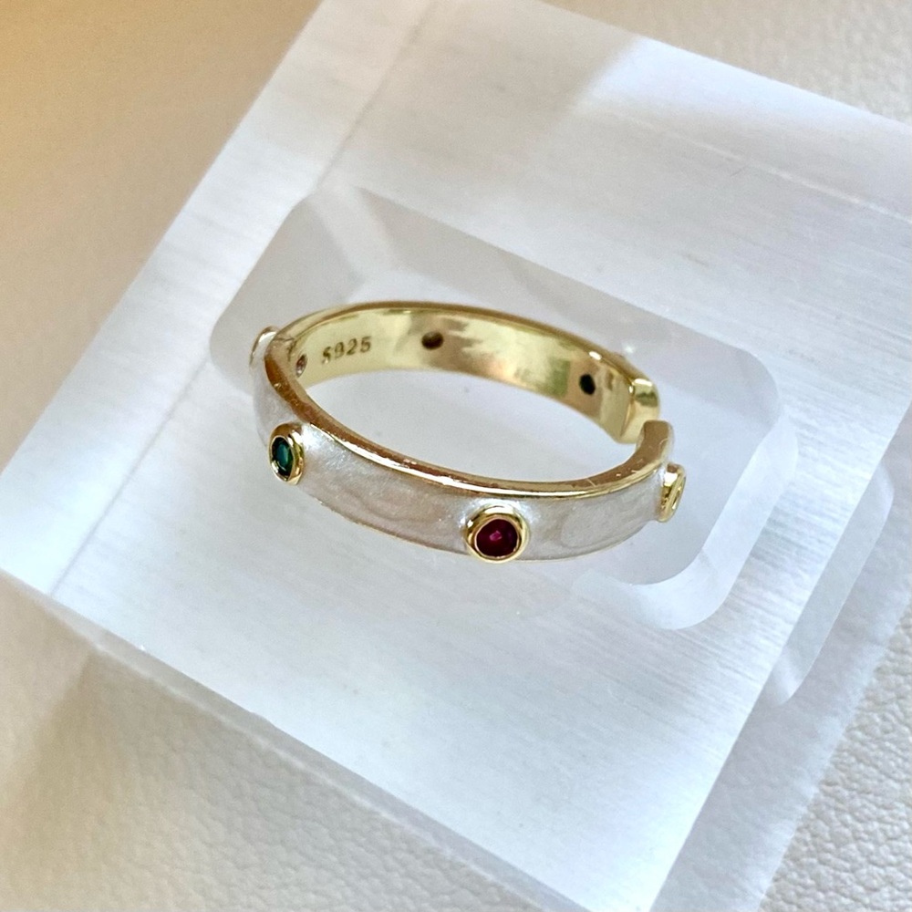 Gold Gem Accent Hinged ring - Red & Green Stones